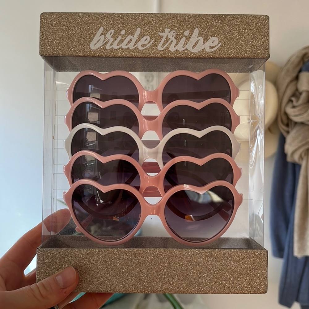 Francesca’s Collection “Bride tribe” heart shaped sunglasses